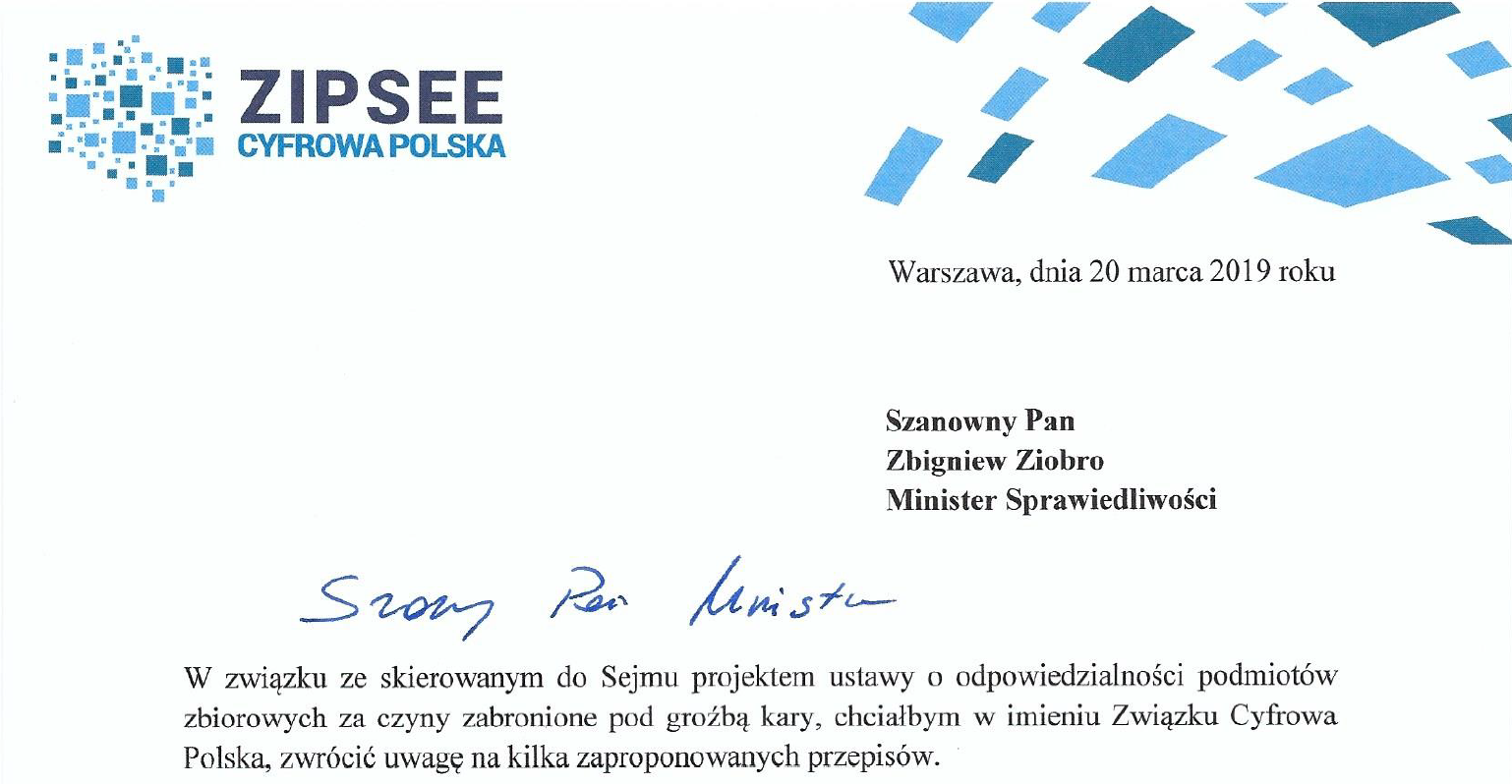 Opinia do propozycji zmian w ustawie o odpowiedzialności podmiotów zbiorowych